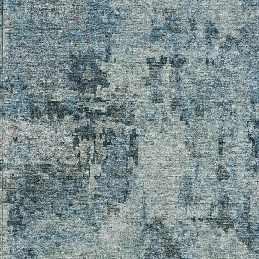 Blue And Gray Abstract Washable Indoor Outdoor Area Rug Photo 2