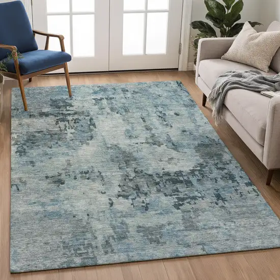 Blue And Gray Abstract Washable Indoor Outdoor Area Rug Photo 5