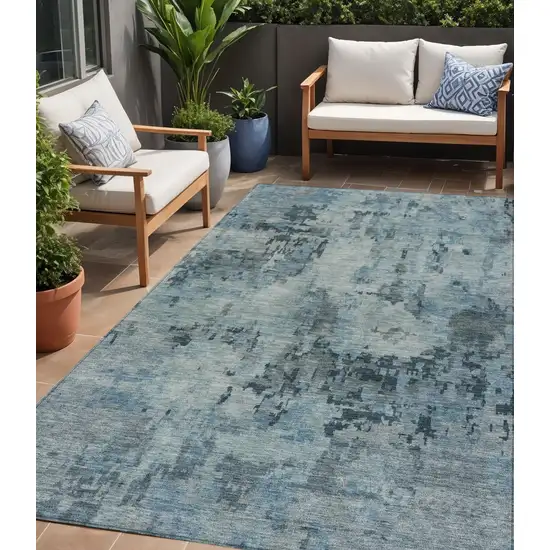 Blue And Gray Abstract Washable Indoor Outdoor Area Rug Photo 1