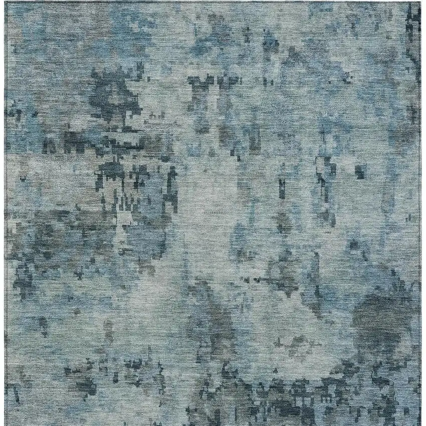 Blue And Gray Abstract Washable Indoor Outdoor Area Rug Photo 3