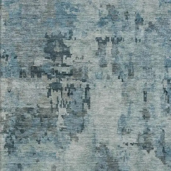 Blue And Gray Abstract Washable Indoor Outdoor Area Rug Photo 2