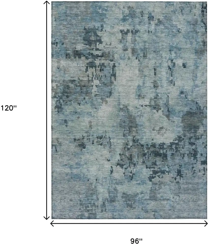 Blue And Gray Abstract Washable Indoor Outdoor Area Rug Photo 3