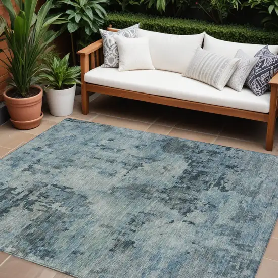 Blue And Gray Abstract Washable Indoor Outdoor Area Rug Photo 1