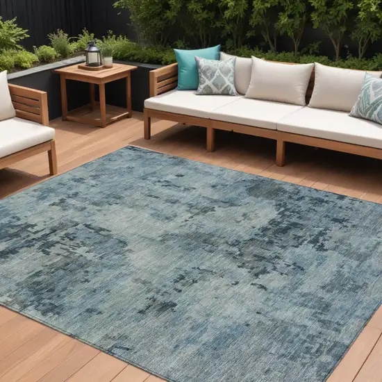 Blue And Gray Abstract Washable Indoor Outdoor Area Rug Photo 1