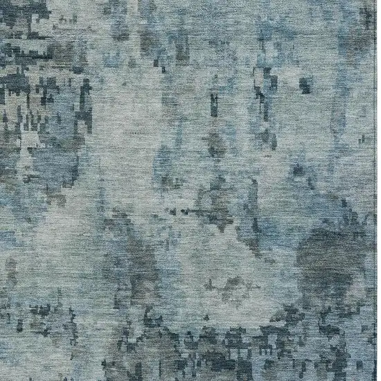 Blue And Gray Abstract Washable Indoor Outdoor Area Rug Photo 2