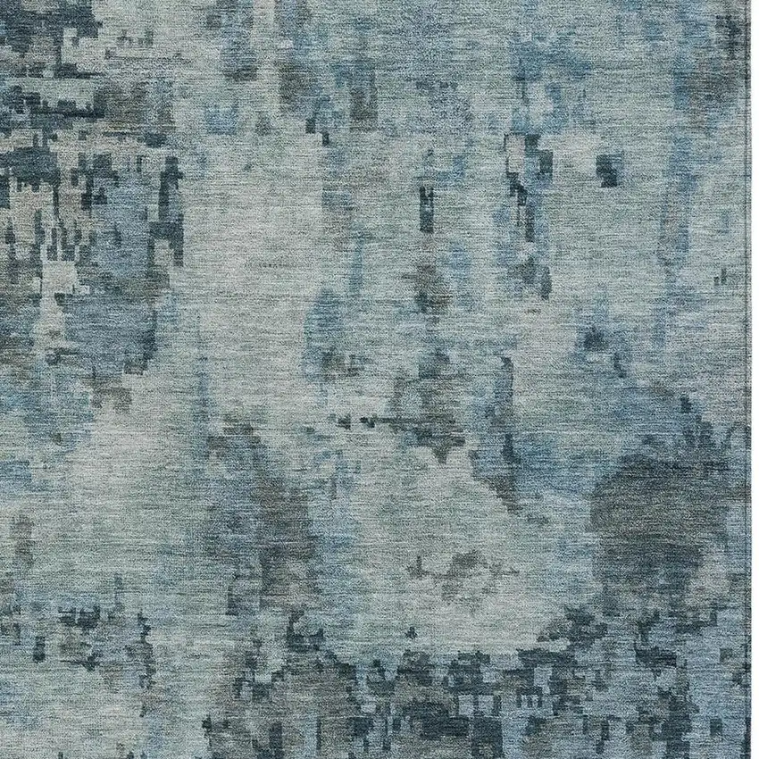 Blue And Gray Abstract Washable Indoor Outdoor Area Rug Photo 2