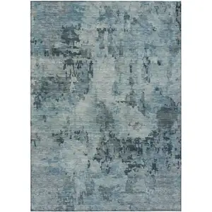 Photo of Blue And Gray Abstract Washable Indoor Outdoor Area Rug