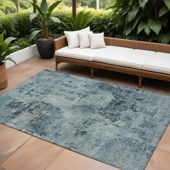 Blue And Gray Abstract Washable Indoor Outdoor Area Rug Photo 1