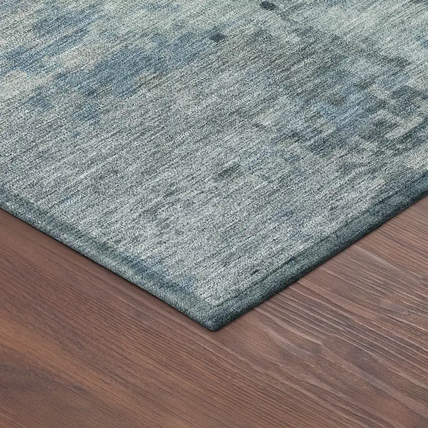 Blue And Gray Abstract Washable Indoor Outdoor Area Rug Photo 9