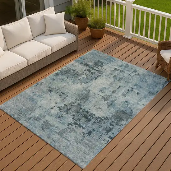 Blue And Gray Abstract Washable Indoor Outdoor Area Rug Photo 3