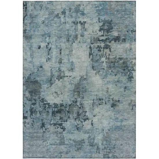 Blue And Gray Abstract Washable Indoor Outdoor Area Rug Photo 2