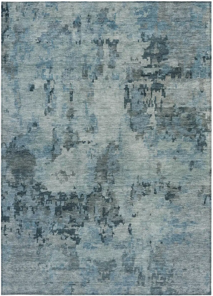 Blue And Gray Abstract Washable Indoor Outdoor Area Rug Photo 2