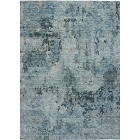 Blue And Gray Abstract Washable Indoor Outdoor Area Rug Photo 1