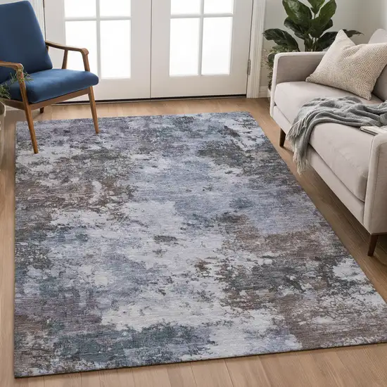 Blue And Gray Abstract Washable Indoor Outdoor Area Rug Photo 3