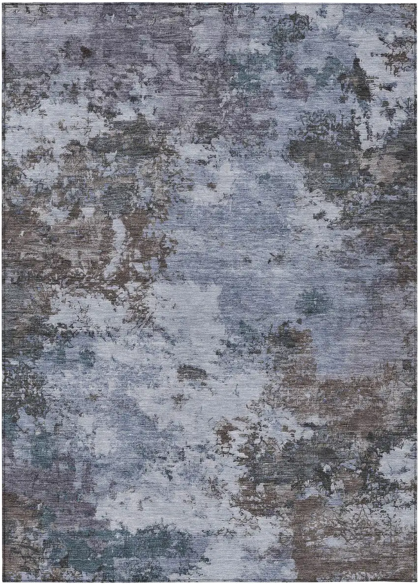 Blue And Gray Abstract Washable Indoor Outdoor Area Rug Photo 7