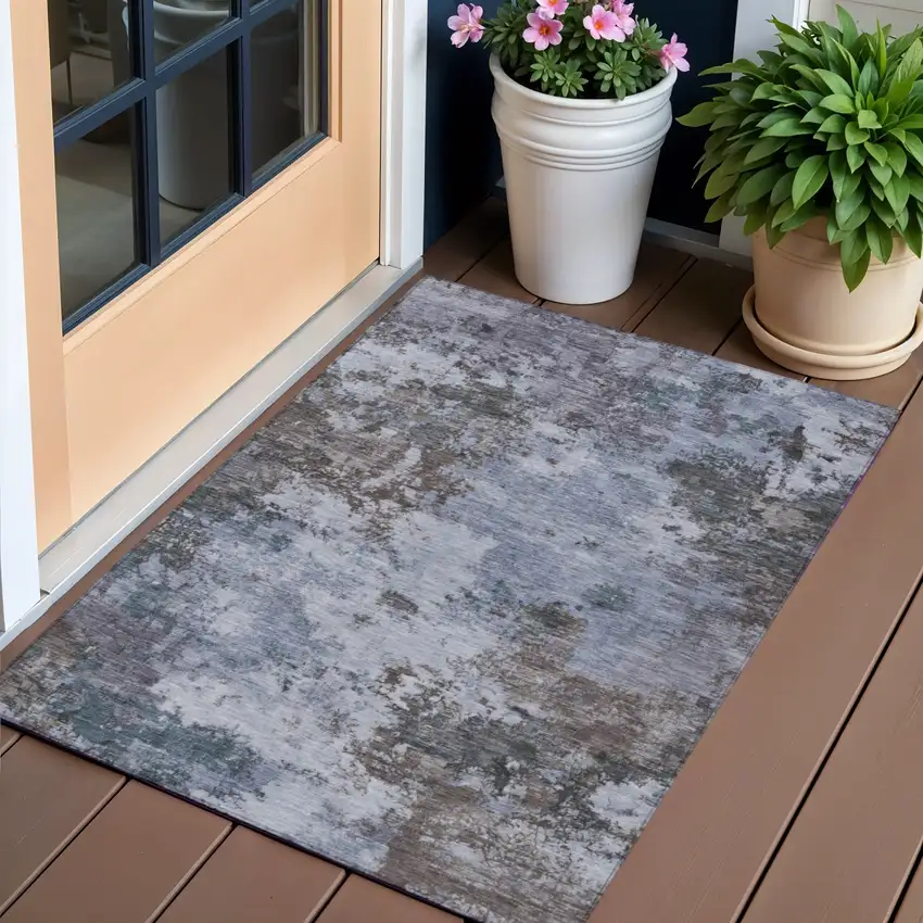 Blue And Gray Abstract Washable Indoor Outdoor Area Rug Photo 1