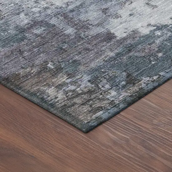 Blue And Gray Abstract Washable Indoor Outdoor Area Rug Photo 9