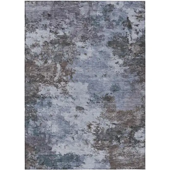 Blue And Gray Abstract Washable Indoor Outdoor Area Rug Photo 8