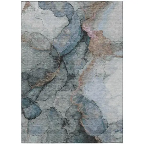 Blue And Gray Abstract Washable Indoor Outdoor Area Rug Photo 1