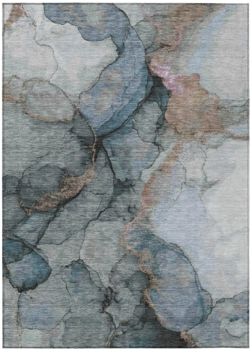 Blue And Gray Abstract Washable Indoor Outdoor Area Rug Photo 1