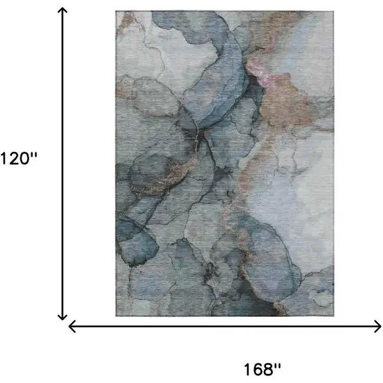 Blue And Gray Abstract Washable Indoor Outdoor Area Rug Photo 6