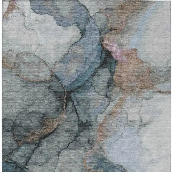 Blue And Gray Abstract Washable Indoor Outdoor Area Rug Photo 3