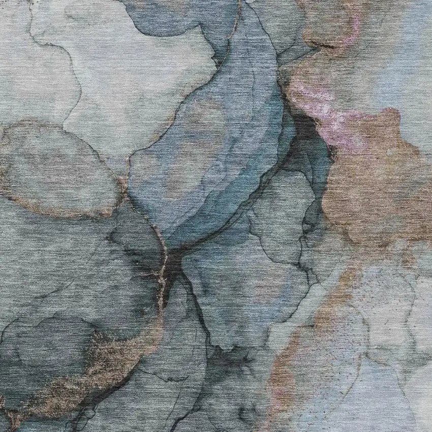 Blue And Gray Abstract Washable Indoor Outdoor Area Rug Photo 2