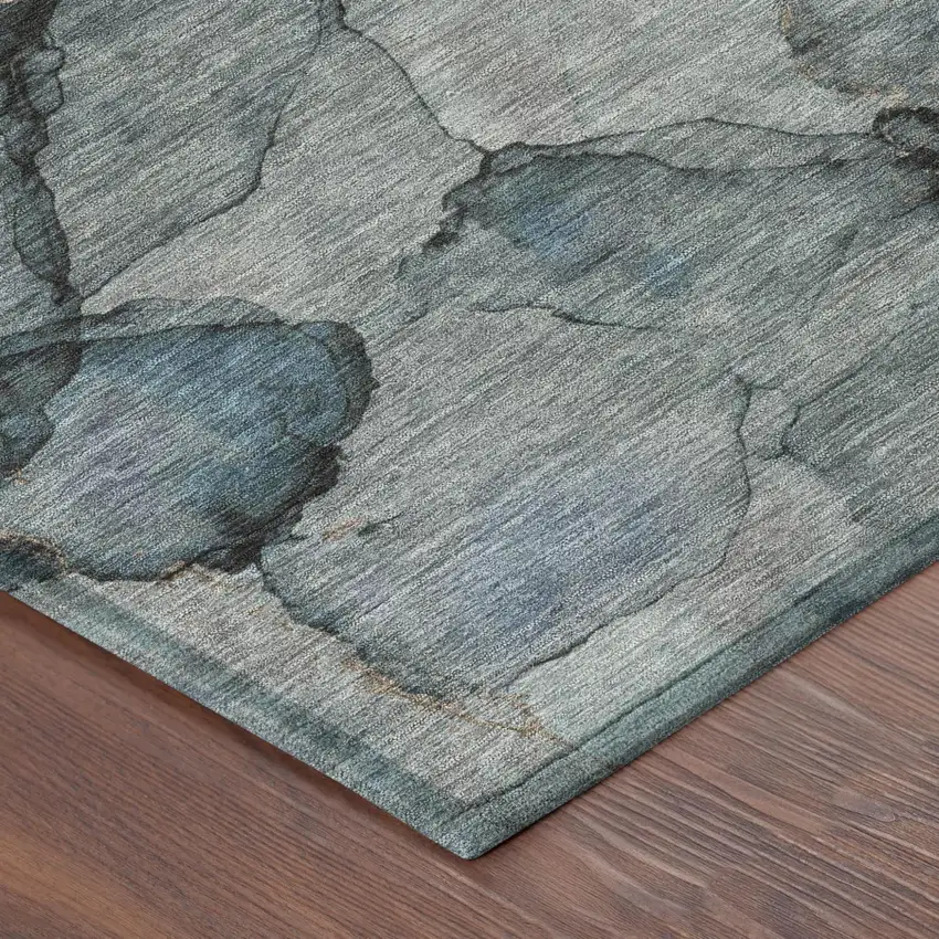 Blue And Gray Abstract Washable Indoor Outdoor Area Rug Photo 4