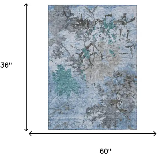 Blue And Gray Abstract Washable Indoor Outdoor Area Rug Photo 8