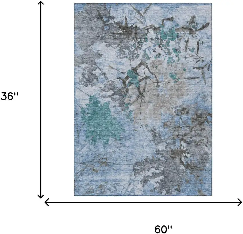 Blue And Gray Abstract Washable Indoor Outdoor Area Rug Photo 8