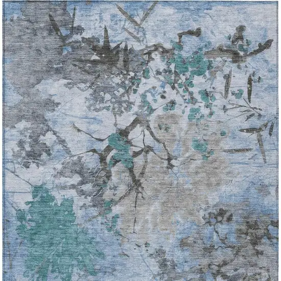 Blue And Gray Abstract Washable Indoor Outdoor Area Rug Photo 5