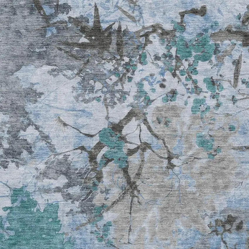 Blue And Gray Abstract Washable Indoor Outdoor Area Rug Photo 4