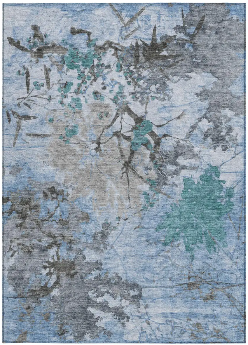 Blue And Gray Abstract Washable Indoor Outdoor Area Rug Photo 3