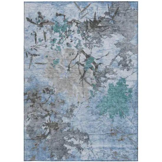 Blue And Gray Abstract Washable Indoor Outdoor Area Rug Photo 3