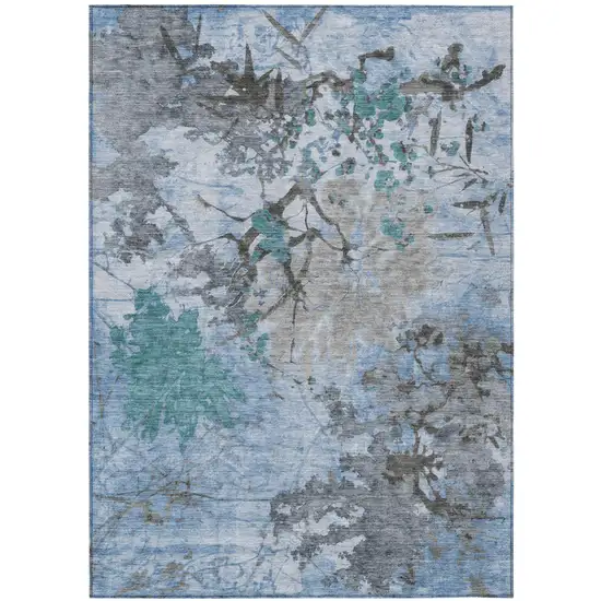 Blue And Gray Abstract Washable Indoor Outdoor Area Rug Photo 2