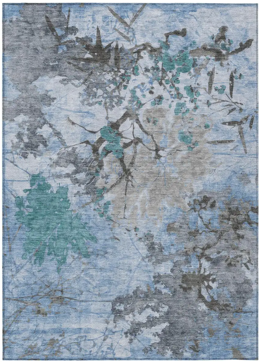 Blue And Gray Abstract Washable Indoor Outdoor Area Rug Photo 2