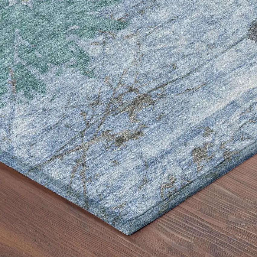 Blue And Gray Abstract Washable Indoor Outdoor Area Rug Photo 6
