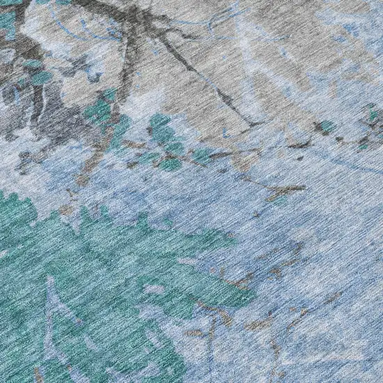 Blue And Gray Abstract Washable Indoor Outdoor Area Rug Photo 7