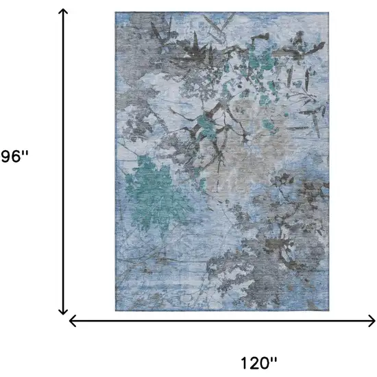 Blue And Gray Abstract Washable Indoor Outdoor Area Rug Photo 9