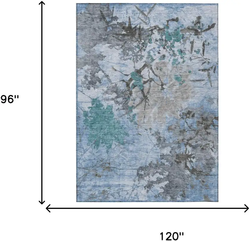 Blue And Gray Abstract Washable Indoor Outdoor Area Rug Photo 9