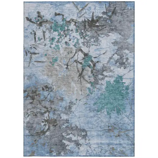 Blue And Gray Abstract Washable Indoor Outdoor Area Rug Photo 4