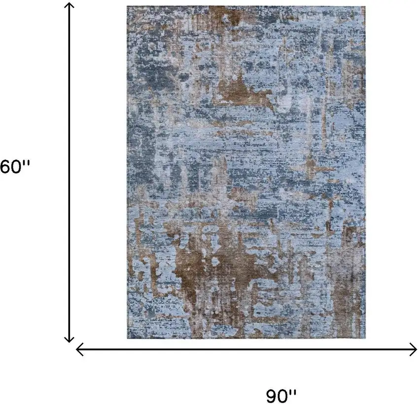 Blue And Gray Abstract Washable Indoor Outdoor Area Rug Photo 7