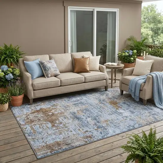 Blue And Gray Abstract Washable Indoor Outdoor Area Rug Photo 1