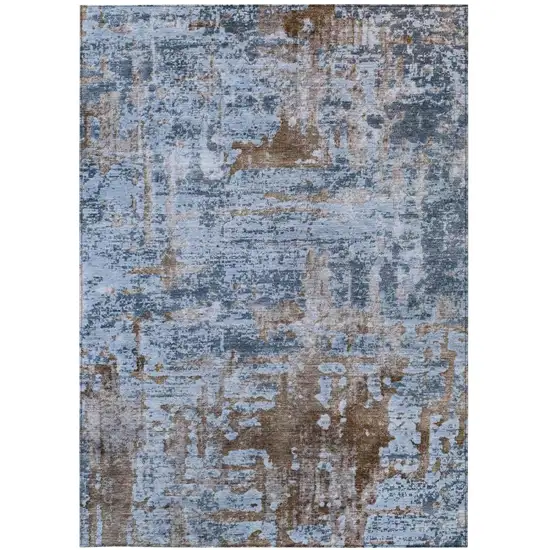 Blue And Gray Abstract Washable Indoor Outdoor Area Rug Photo 4