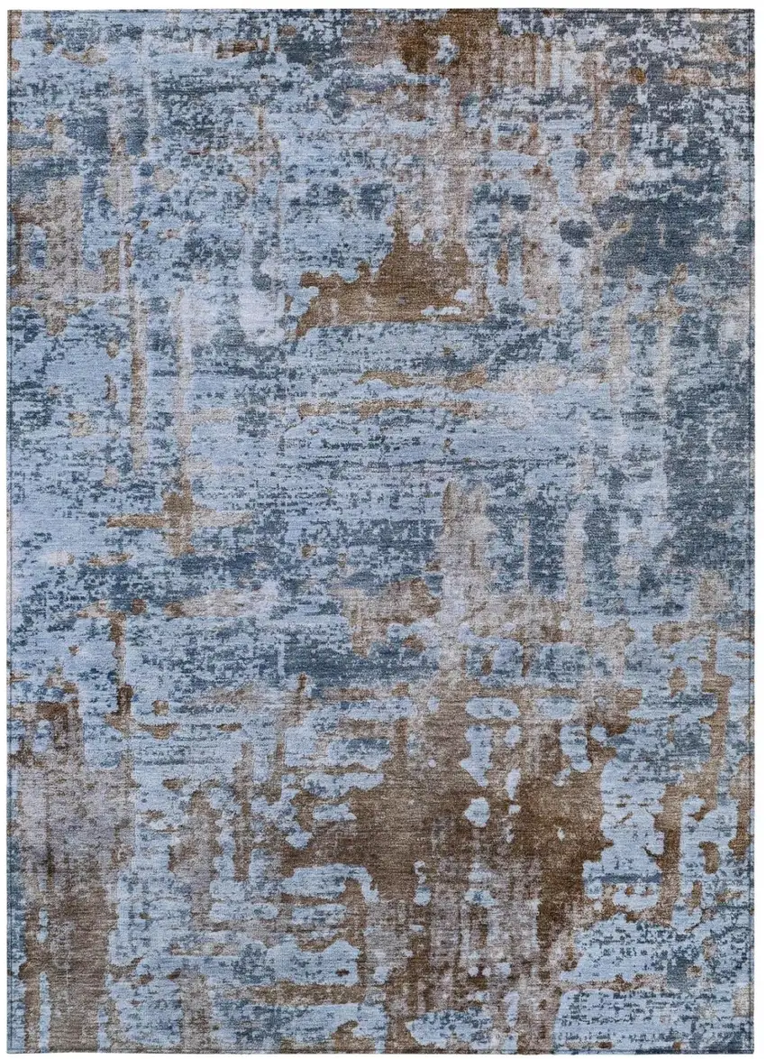 Blue And Gray Abstract Washable Indoor Outdoor Area Rug Photo 4