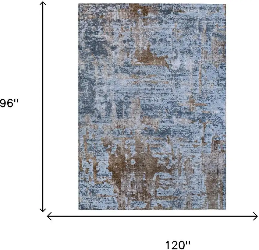 Blue And Gray Abstract Washable Indoor Outdoor Area Rug Photo 7