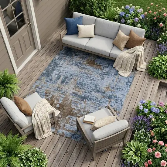 Blue And Gray Abstract Washable Indoor Outdoor Area Rug Photo 1