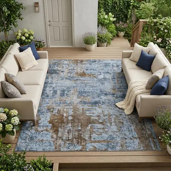 Blue And Gray Abstract Washable Indoor Outdoor Area Rug Photo 1