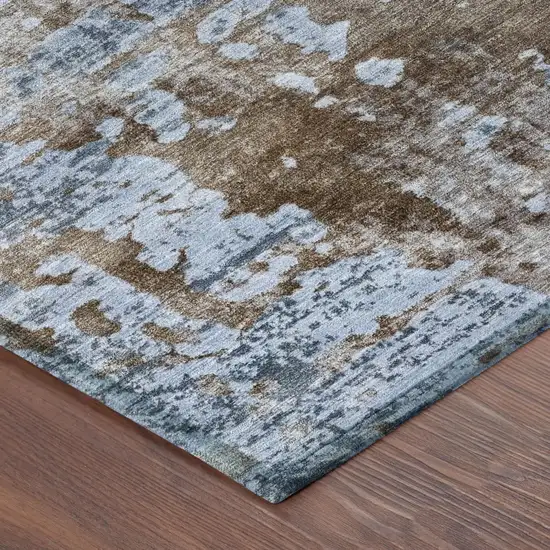 Blue And Gray Abstract Washable Indoor Outdoor Area Rug Photo 5