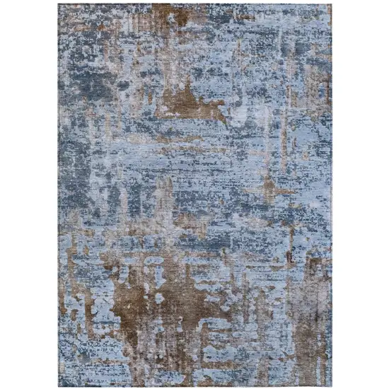 Blue And Gray Abstract Washable Indoor Outdoor Area Rug Photo 2